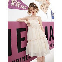 ELF SACK 妖精的口袋 海的女儿 2023夏季新款甜美珍珠吊带连衣裙设计感木耳边蓬蓬裙