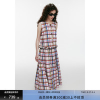 Demode无袖印花花边抽皱连衣裙2023夏季新款度假风格纹设计长裙女 DN23234033