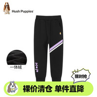 暇步士 童装一体绒长裤女童冬季中大童撞色条纹柔软舒适冬季保暖长裤 钻石黑 105cm