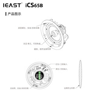 IEAST 简族 iCS65B6.5寸 定阻吸顶式音箱 高保真HiFi级音质 公共广播 会议 家庭影院 居背景音乐音箱