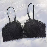 芬腾性感内衣女小胸聚拢显大文胸套装舒适上托前扣式文胸无钢圈胸罩-J 黑色-单件 32/70AB