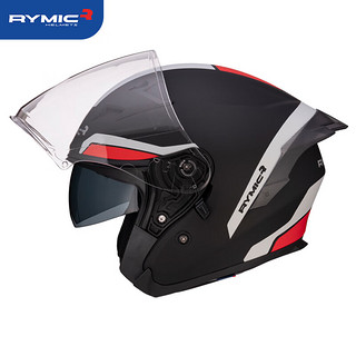 RYMIC 睿觅 摩托车头盔半盔3C认证夏季机车骑行头盔四季男女双镜片878红灰3XL