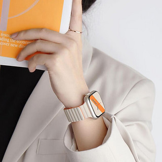 UPINGJIA 瑜品佳 适用iwatch苹果表带硅胶磁吸高级创意双色新款男女透气运动腕带 星光配橙