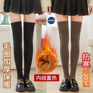 NASAOVER NASA过膝袜女秋冬季jk韩版高筒压力小腿长筒袜加厚毛圈保暖长袜子
