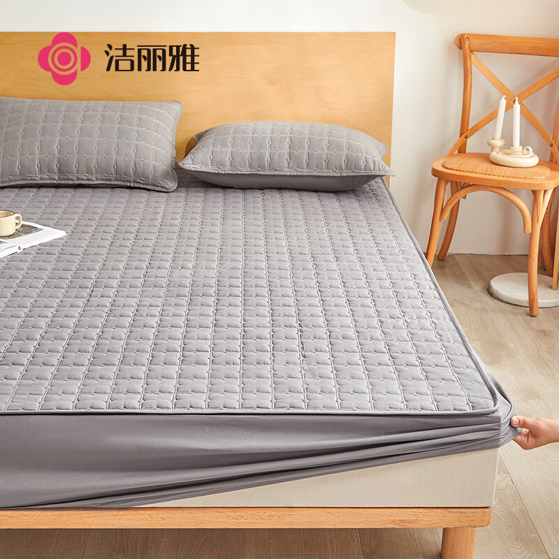 床笠可水洗加厚夹棉床罩床单防尘罩 防滑床垫保护套 灰色 1.8米床
