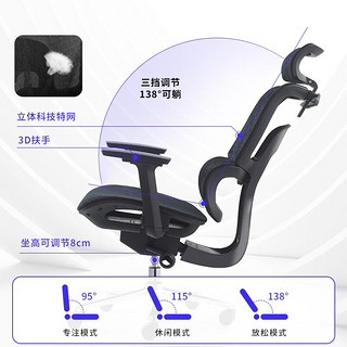 菲迪-至成人体工学椅电脑椅子可躺电竞椅久坐舒适家用办公座椅老板椅学习椅 空气座垫+3D扶手+3D腰托+搁脚灰