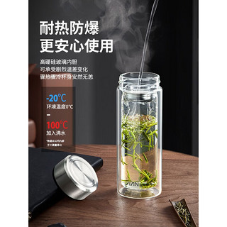 富光玻璃杯双层隔热透明水杯便携耐高温杯子商务礼品茶杯印字 4号500ml带滤网-黑色 300ml-500ML