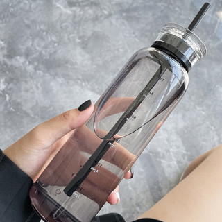 萌物坊时间刻度玻璃杯耐高温冷淬瓶500ml学生便携密封玻璃瓶冷泡吸管杯 烟灰1只装