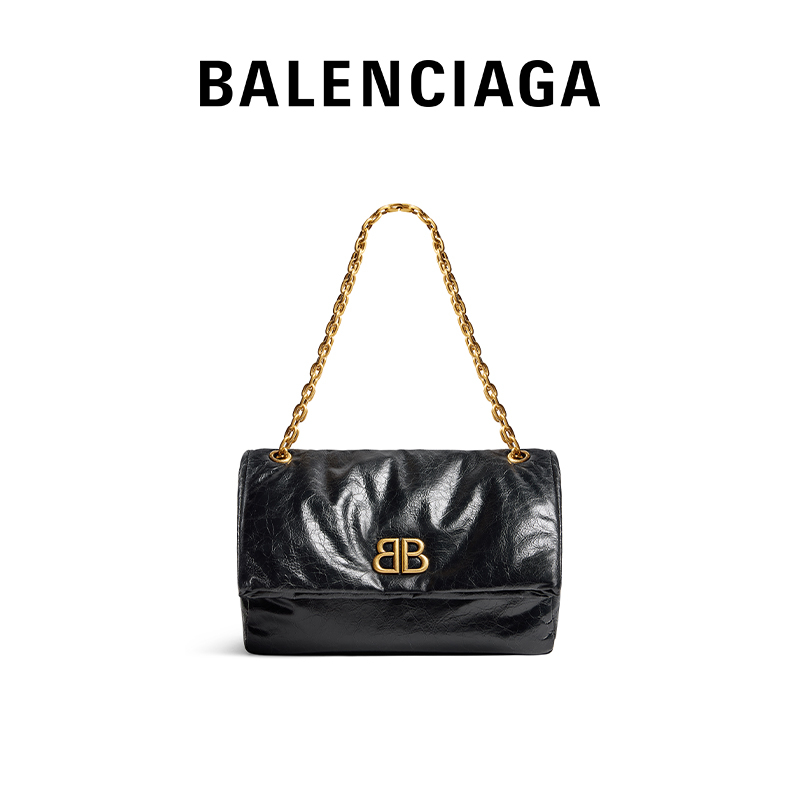 BALENCIAGA 巴黎世家 女士牛皮革单肩包 7659452AAR81000 黑色 中号