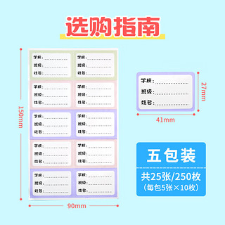 NVV BQ-BJT 便笺 色班级姓名贴名字贴250枚 不干胶姓名贴标签贴纸