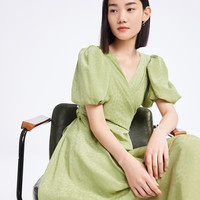丽丽 LILY商务时尚 热销夏季浪漫复古泡泡袖气质V领温柔高腰款显瘦连衣裙女