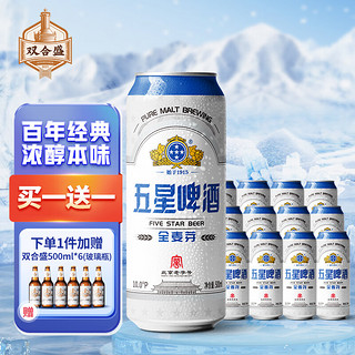 WUXIN 五星全麦芽啤酒 经典10度全麦酿造 500ml*12听 便携罐装 整箱装