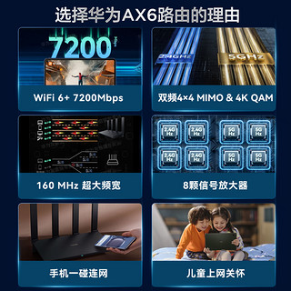 华为AX6路由器wifi68通道信号放大增强7200M千兆推荐家用穿墙