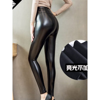 YOUWen 优吻 法国YOUWEN 皮裤女哑光紧身弹力大码高腰显瘦小脚裤秋冬季新款加绒外穿打底裤 亮光不加绒 S