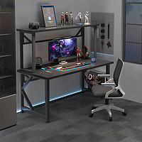 PLUS会员：普派 双层带书架电脑桌 黑柳木色 140cm
