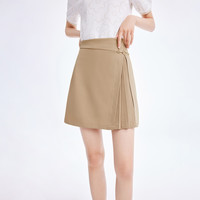 丽丽 LILY不对称设计减龄学院风修身显瘦高腰短裙半身裙子 XL 卡其
