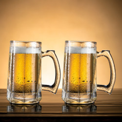 格娜斯带把啤酒杯家用加厚玻璃大号扎啤杯酒吧酒杯2只装370ml