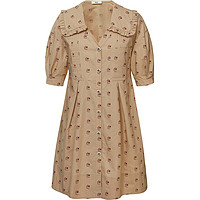dzzit地素 夏季专柜法式V领甜美印花泡泡袖短袖连衣裙