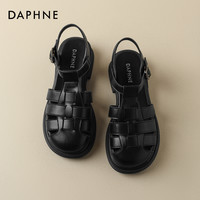 Daphne/达芙妮罗马凉鞋女2023夏季真皮厚底织平底包头鞋猪笼鞋