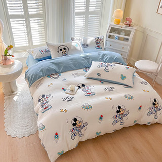 迪士尼（Disney）床上四件套水洗棉床单被套枕套儿童床上用品学生宿舍单双人床套件 太空米奇 150*200cm