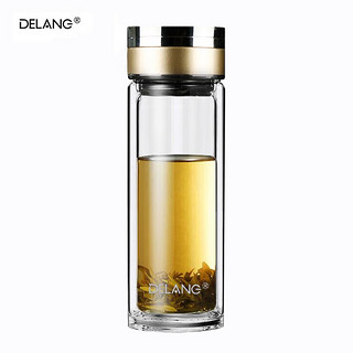 德琅（DELANG）德国品牌双层玻璃杯DL8005商务茶水分离杯320ml便携水杯车载茶隔 香槟金