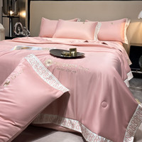 琳豆豆水洗真丝夏凉被丝滑裸睡欧式夏季夏被北欧风床上用品 安迪-胭脂粉 150*200cm单夏被