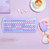 GEEZER 喵萌无线键鼠套装 可爱办公键盘鼠标 萌系猫耳复古圆形键帽 紫色混彩