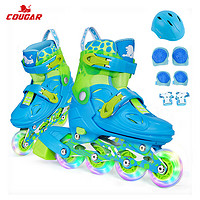COUGAR 美洲狮 溜冰鞋儿童套装 可调轮滑鞋MZS885蓝色M码