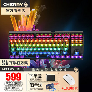 CHERRY 樱桃 MX3.0sTKL 有线RGB透光机械键盘电竞办公游戏键盘透明键帽87键 全透水晶版-青轴