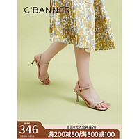 C.BANNER 千百度 女鞋2023年夏季时装凉鞋法式一字式扣带高跟鞋羊皮上班A23374012