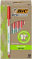 BiC 比克 Ecolutions Round Stic 中号圆珠笔（1.0 毫米）50 支装，红色 (GSME509-RED)