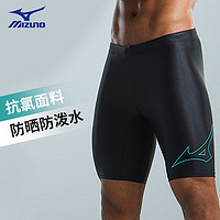 美津浓(MIZUNO)泳裤男快干五分防尴尬大码温泉游泳裤专业及膝男士泳裤 五分训练款-黑蓝 L