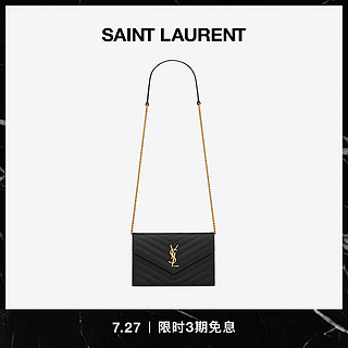 SAINT LAURENT YSL/圣罗兰 女士颗粒纹理压花真皮信封链条钱包