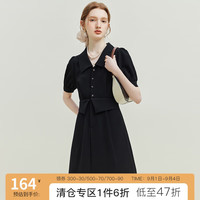 范思蓝恩 23FS12548V领通勤连衣裙女夏季2023新款收腰显瘦衬衫裙子 黑色 S