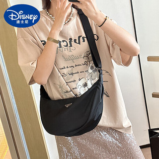迪士尼（Disney）夏季尼龙饺子包女单肩斜挎感2023款休闲百搭月牙包防水牛津布包 纯黑色