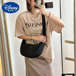 迪士尼（Disney）夏季尼龙饺子包女单肩斜挎感2023款休闲百搭月牙包防水牛津布包 纯黑色