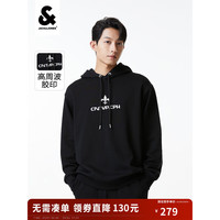 杰克琼斯 杰克·琼斯(JACK&JONES)秋季男装重磅纯棉连帽金属质感印花上衣运动卫衣长袖打底男士 黑色