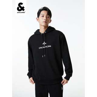 杰克琼斯 杰克·琼斯（JACK&JONES）秋季男装重磅纯棉连帽金属质感印花上衣运动卫衣长袖打底男士 黑色