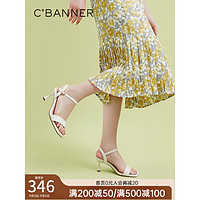 C.BANNER 千百度 女鞋2023年夏季时装凉鞋法式一字式扣带高跟鞋羊皮上班A23374012