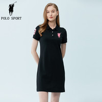 Polo Sport黑色短袖连衣裙棉质保罗polo领裙子女户外运动休闲夏装