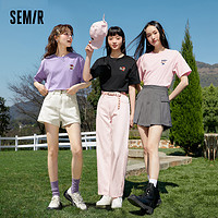 Semir 森马 疯狂动物城森马短袖T恤女联名运动夏季情侣装黑色速干紫色上衣潮