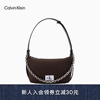 卡尔文·克莱恩 Calvin Klein 女包23早秋新款简约布标链条装饰饺子包单肩斜挎腋下包DH3470 947-咖啡色 OS