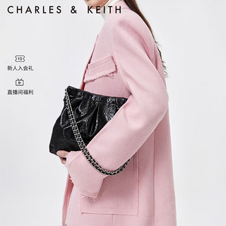 CHARLES & KEITH 秋季新品链条单肩腋下托特包小号流浪包包女包女士黑色 M