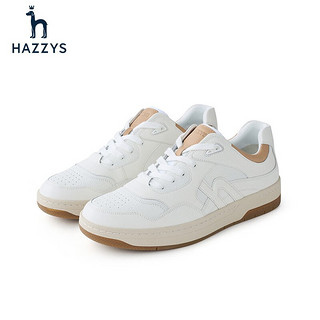 哈吉斯（HAZZYS）男鞋 2023新款鞋子日常户外平跟休闲板鞋男ALPZ7FAC031 白色WT 39.5(250 )