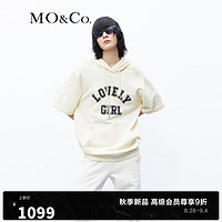 MO&Co.2023秋珠片绣美式标语宽松中袖棉质连帽卫衣MBC3SWS006 深咖啡色 M/165