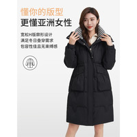 雅鹿中长款羽绒服女2023冬季时尚休闲廓形可拆卸帽防风羽绒外套 豆绿 S