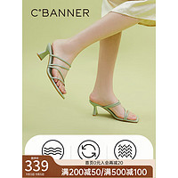C.BANNER 千百度 女鞋2023夏季凉拖鞋粗跟绑带外穿法式高跟拖鞋气质舒适A23382009