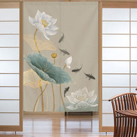 蘑菇说 中式门帘隔断帘厨房玄关挂帘卫生间隐私卧室半截免打孔布艺帘子 莲花11 改价专用