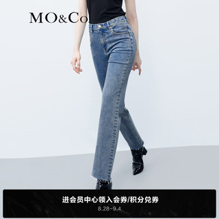 MO&Co.2023秋棉质做旧须边直筒九分牛仔裤烟管裤MBC3JENT15 牛仔蓝色 25/XS
