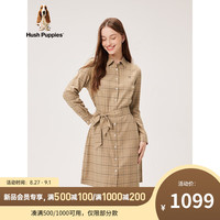Hush Puppies暇步士女装2023秋收腰显瘦经典英伦风格子衬衫连衣裙 130卡其 M